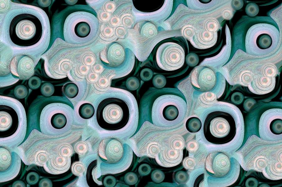 Abstract Mixed Media - Waves Seashells Foam and Stones in Turquoise by Jacqueline Migell