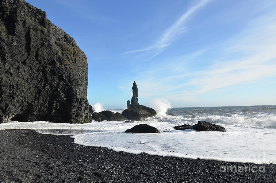 Waves Splashing Against Reynisdrangar Sea Stacks in Iceland Photograph by DejaVu Designs