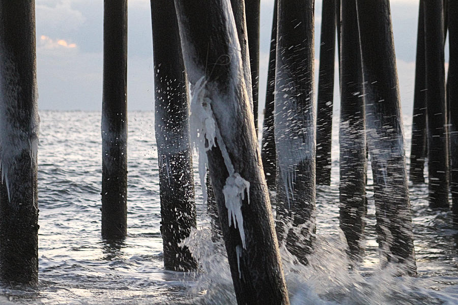 Waves Splashing Icicles Photograph by Robert Banach