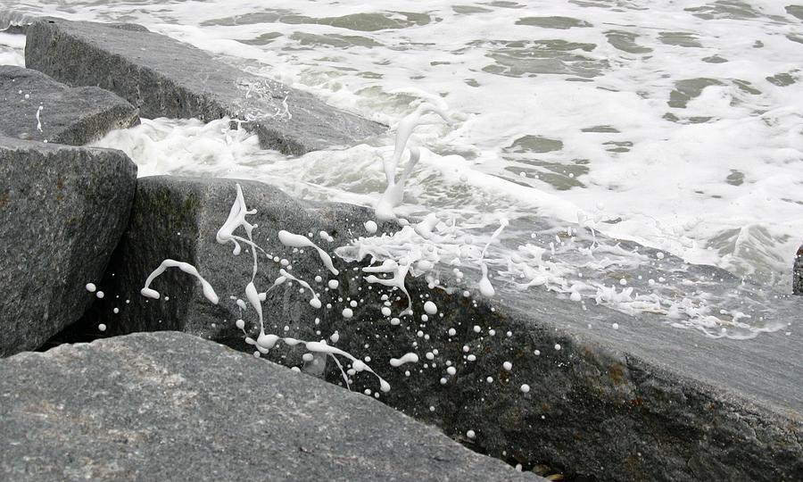 Waves Splashing Stones 1 Pyrography by Robert Morin