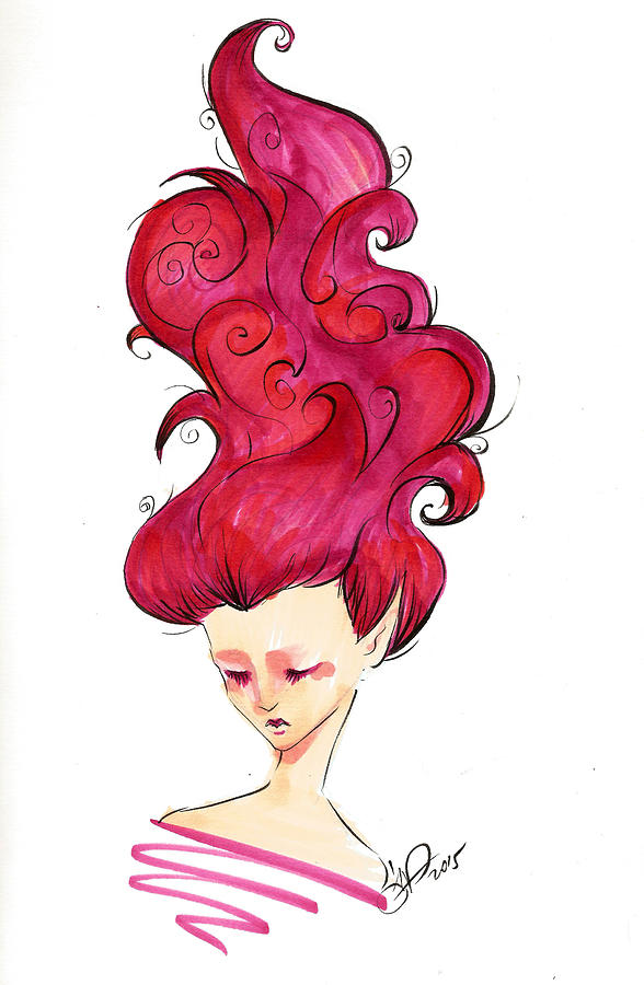 Portrait Drawing - Wavy Red by Daniela Valentini