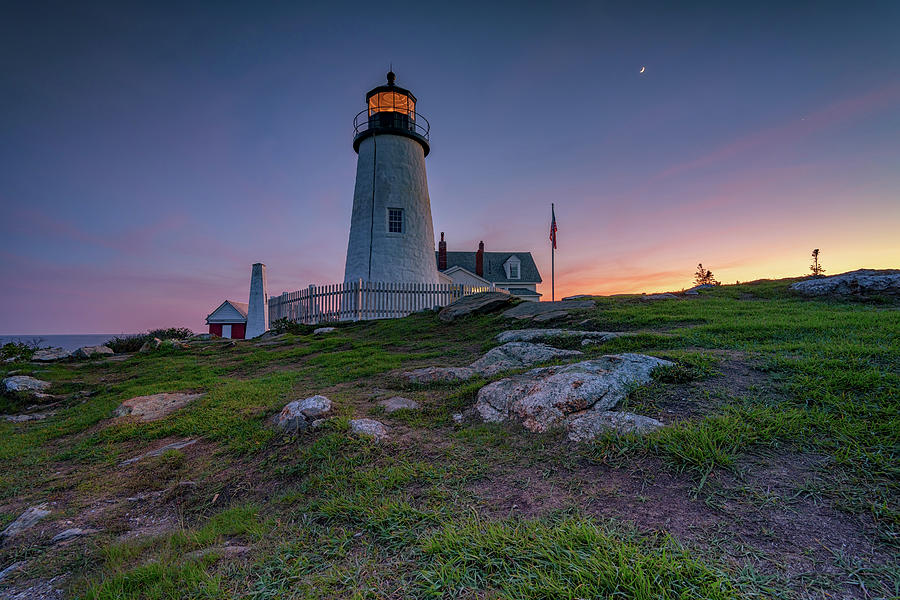 Sunset Photograph - Waxing Crescent Over Pemaquid Point by Rick Berk