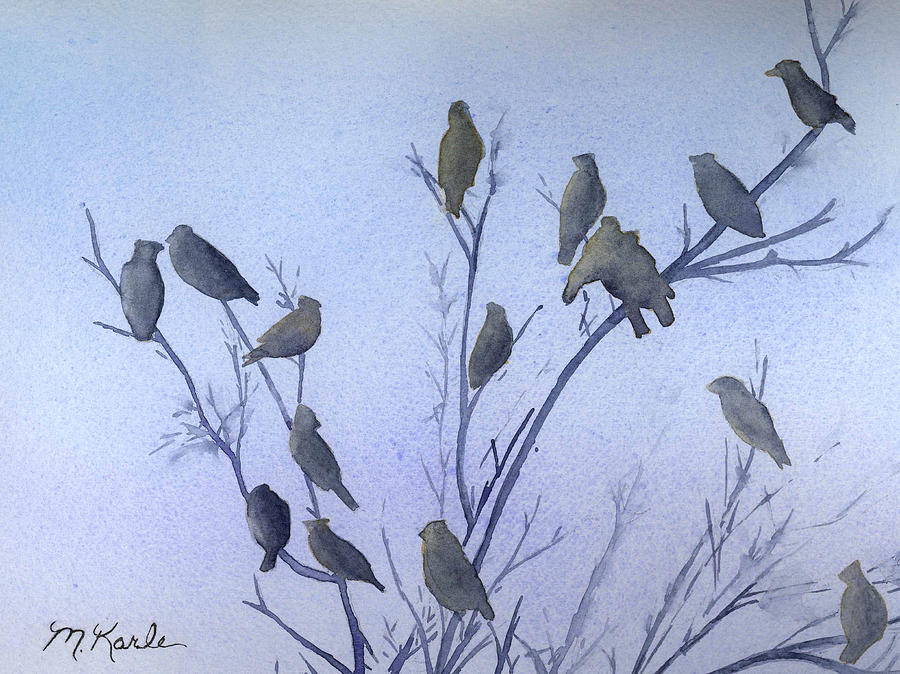 Cottonwood Caucus-Waxwings Painting by Marsha Karle