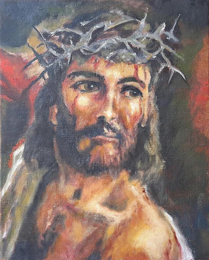 Portrait Of Jesus With Crown Of Thorns Painting By Nedra Mcmullin Pixels