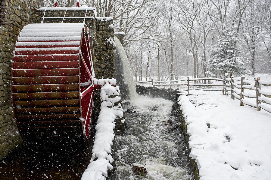 Wayside Inn Grist Mill Covered in Snow Storm Side View Photograph by Toby McGuire