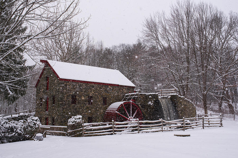 Wayside Inn Grist Mill Covered in Snow Storm Photograph by Toby McGuire