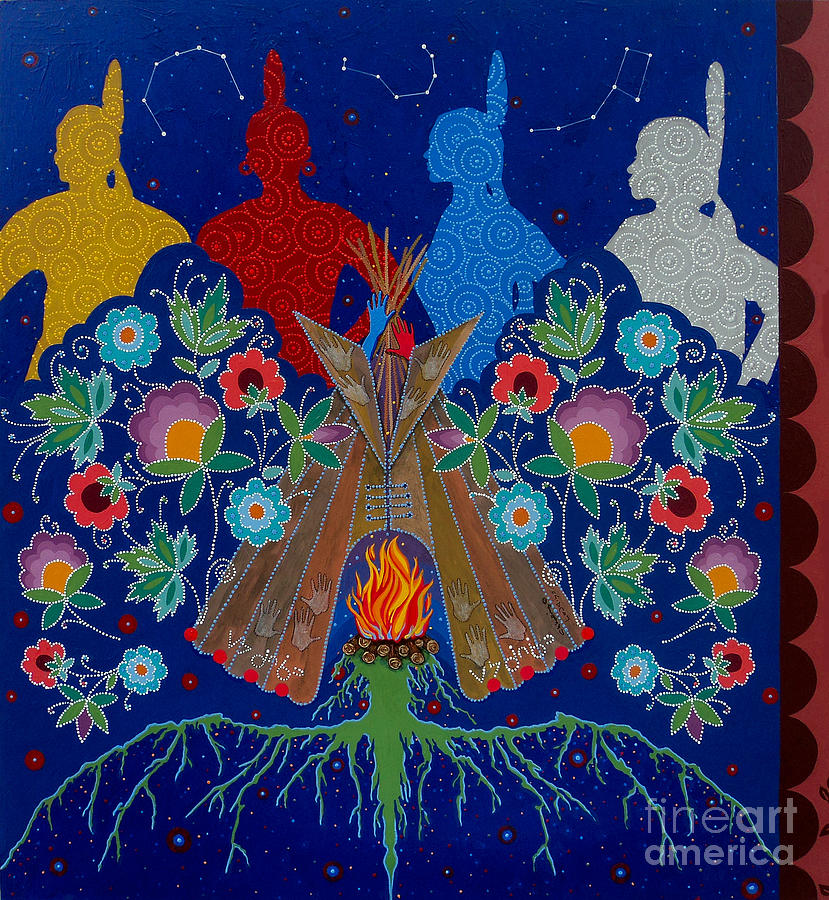 Native Women Painting - We Are One Bond by Chholing Taha
