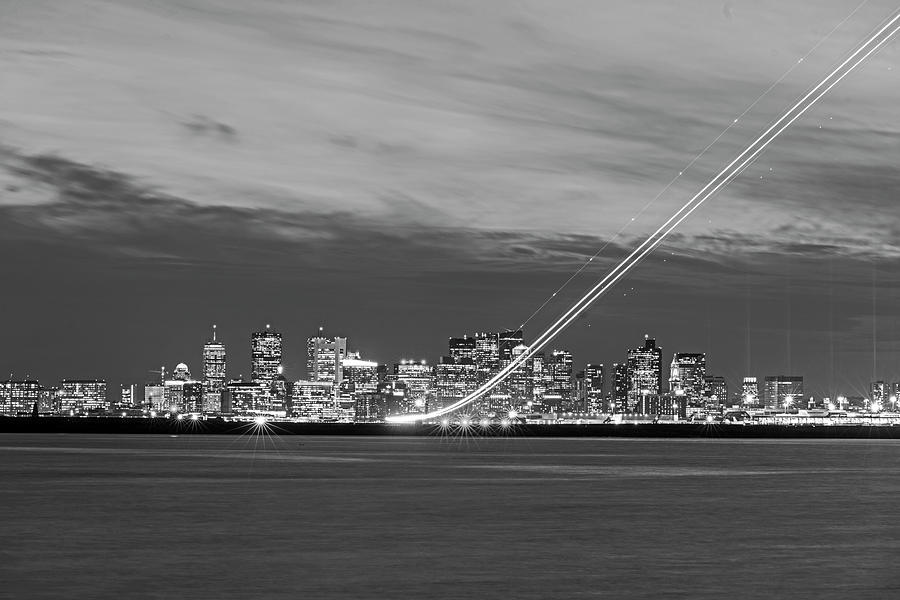 We have liftoff - plane taking off from Logan Airport Boston MA Steep Black and White Photograph by Toby McGuire