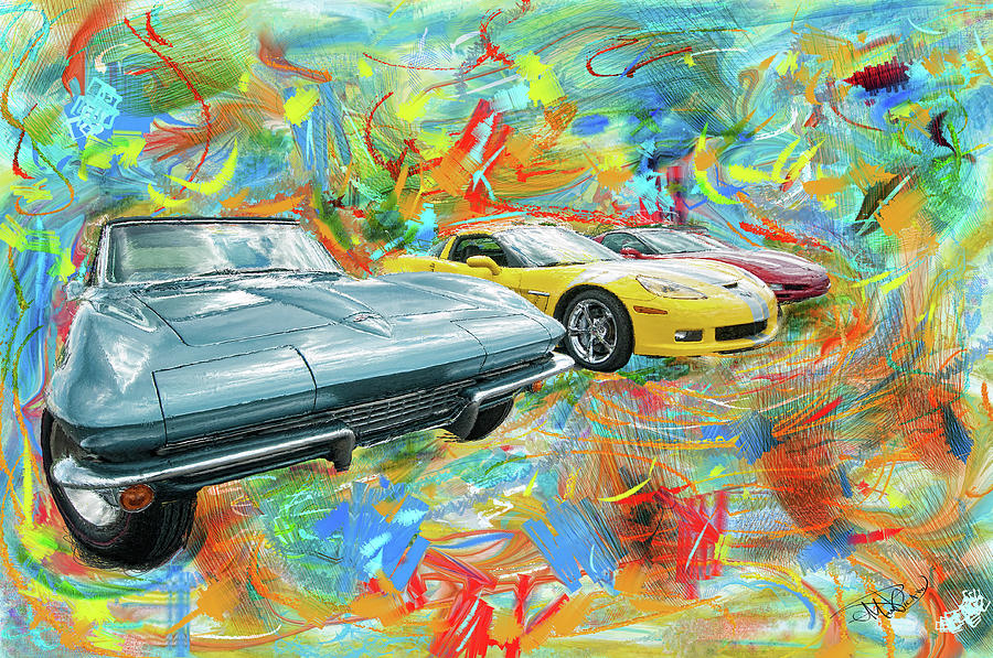 We Three Corvettes Painting by Donald Pavlica