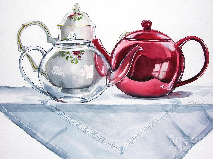 We Three Teapots Painting by Jane Loveall