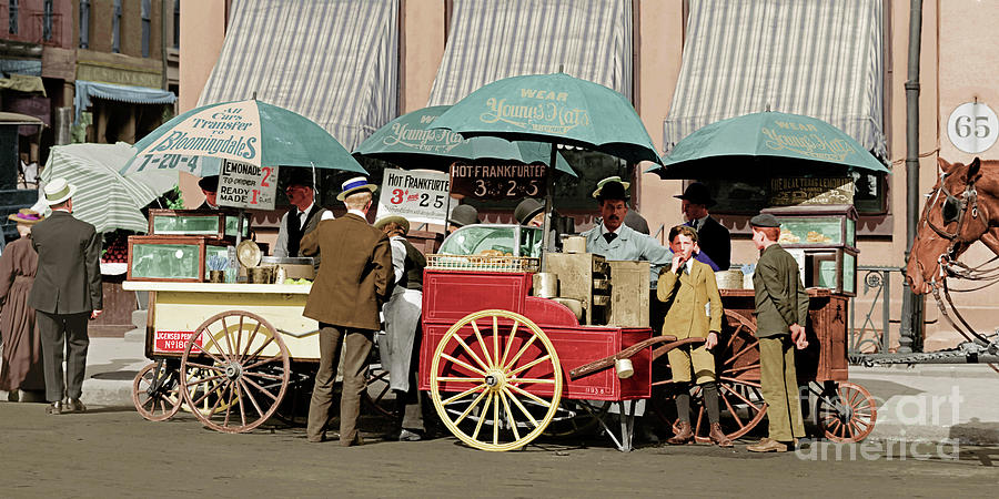 Vintage Photograph - Wear Youngs Hats At Frankfurter Hot Dog Stands 3 Cents Each 20170707 colorized by Wingsdomain Art and Photography