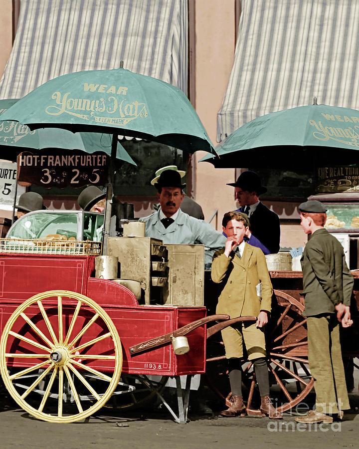 Wear Youngs Hats At Frankfurter Hot Dog Stands 3 Cents Each 20170707 vertical cut colorized Photograph by Wingsdomain Art and Photography Wear Youngs Hats At Frankfurter Hot Dog Stands 3 Cents Each 20170707 vertical cut colorized Photograph by Wingsdomain Art and Photography