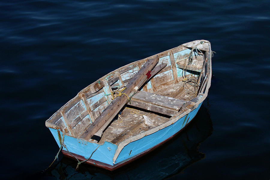Weathered Blue Rowboat Photograph by Art Block Collections