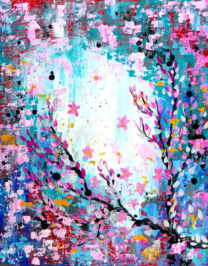 Weathered Sakura With Rustic Textured Background Painting