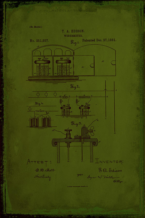 Webermeter Patent Drawing  Mixed Media by Brian Reaves