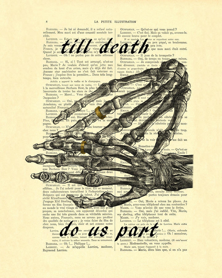 Vintage Digital Art - Wedding Gift, Till Death Do Us Part Skeleton Hands by Madame Memento