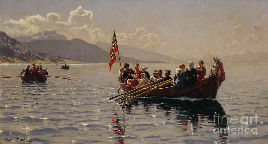 Wedding procession in Sognefjorden Painting by Hans Dahl
