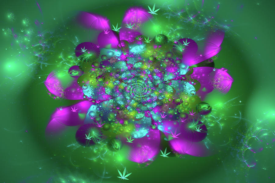 Weed art colorful Marijuana flower purple orchid green Digital Art by Matthias Hauser