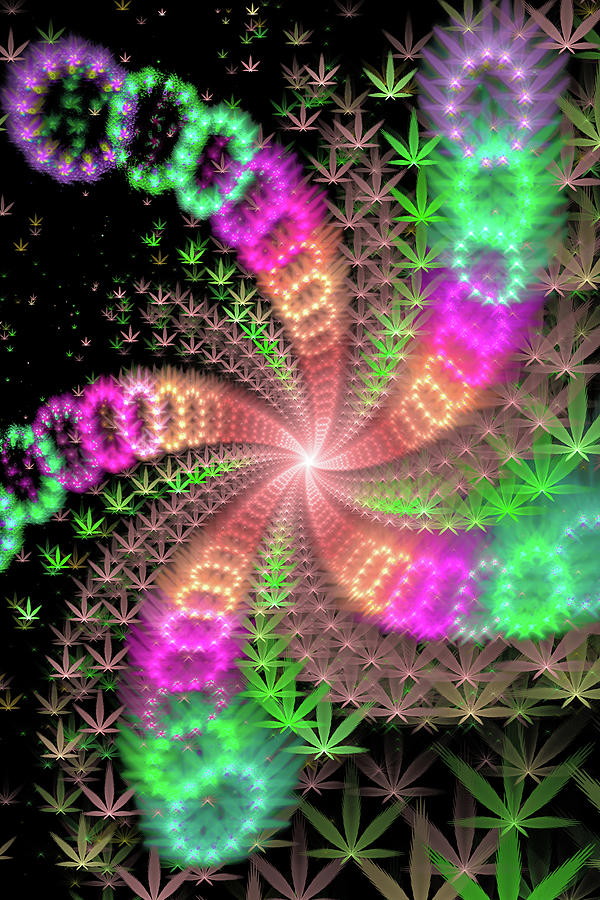 Weed Art Colorful Marijuana Symbols green pink Digital Art by Matthias Hauser