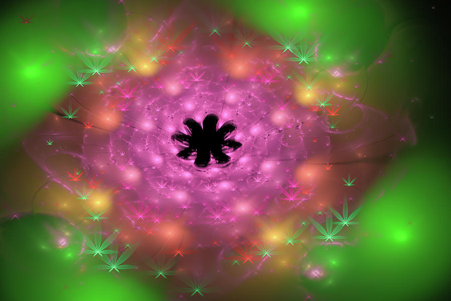 Weed Art Fractal Cannabis Flower pink and green Digital Art by Matthias Hauser