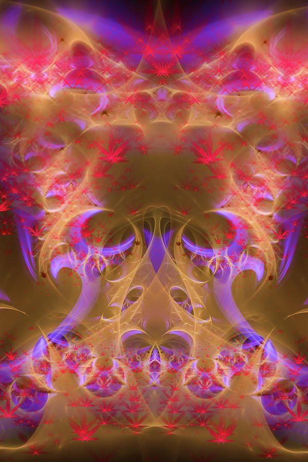 Abstract Digital Art - Weed art - golden and purple Cannabis dream by Matthias Hauser