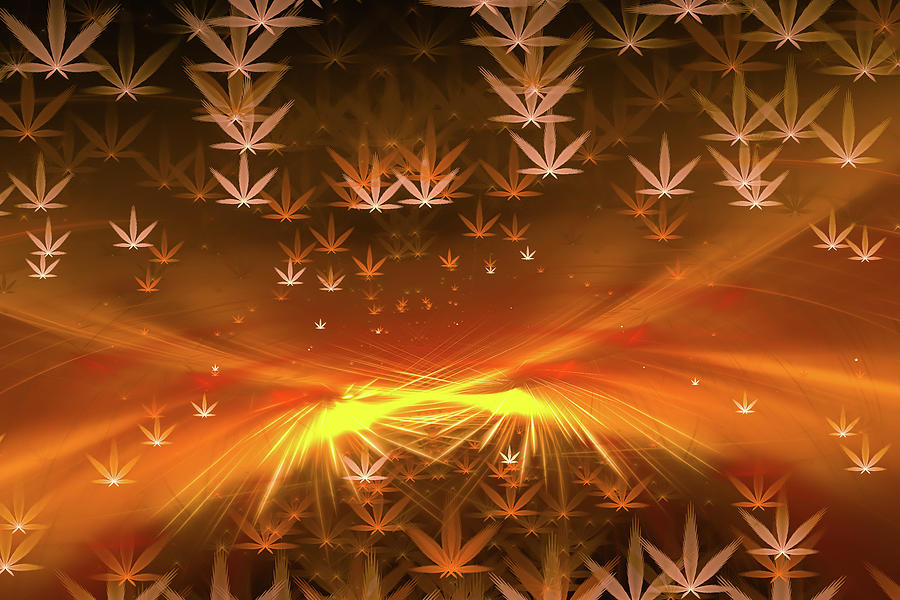 Weed Art - Golden Marijuana Heaven Digital Art