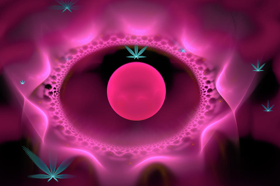 Weed art pink and aqua Cannabis universe Digital Art by Matthias Hauser
