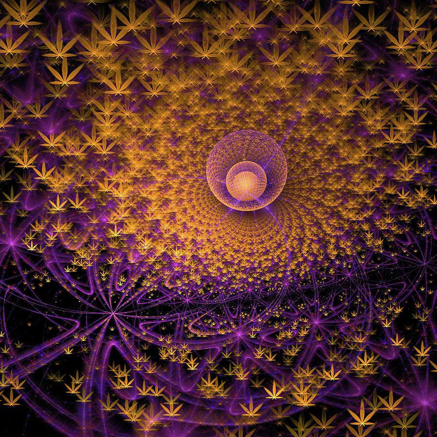 Weed Art purple and golden Cannabis symbols Digital Art by Matthias Hauser