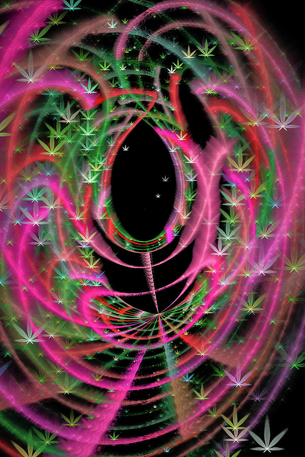 Weed Art red pink green Marijuana symbols Digital Art by Matthias Hauser