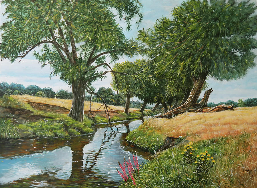 Weeping Willows at Beverley Brook Painting by Arie Van der Wijst