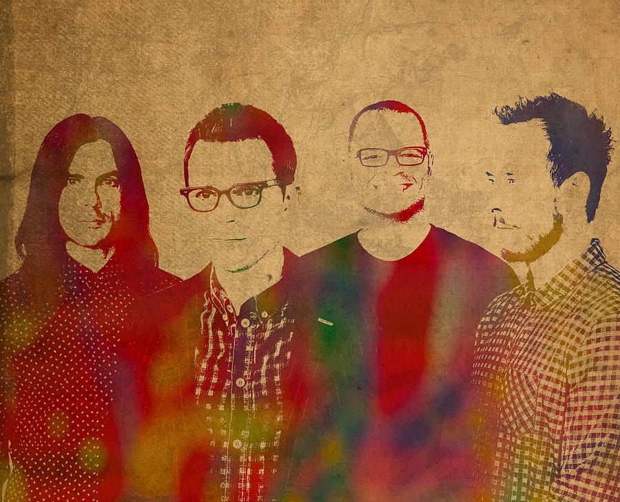 Weezer Mixed Media - Weezer Rock Alternative Band Watercolor Portrait by Design Turnpike