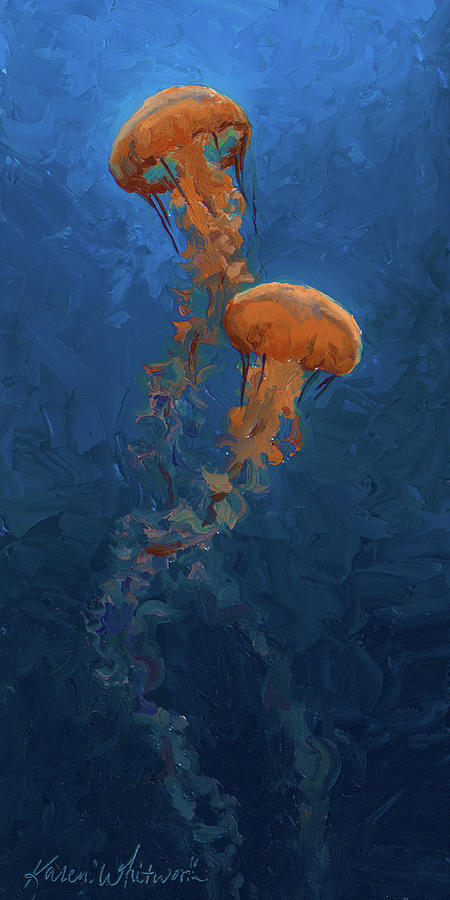 Weightless - Pacific Nettle Jellyfish Study  Painting by K Whitworth