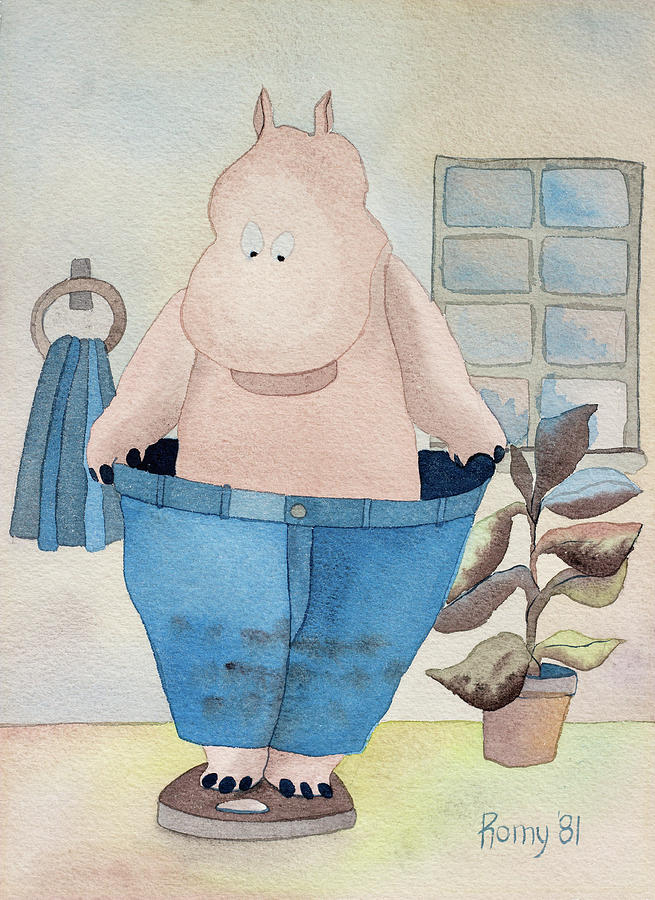 Hippopotamus Painting - Weightloss Hippo by Romy Muirhead