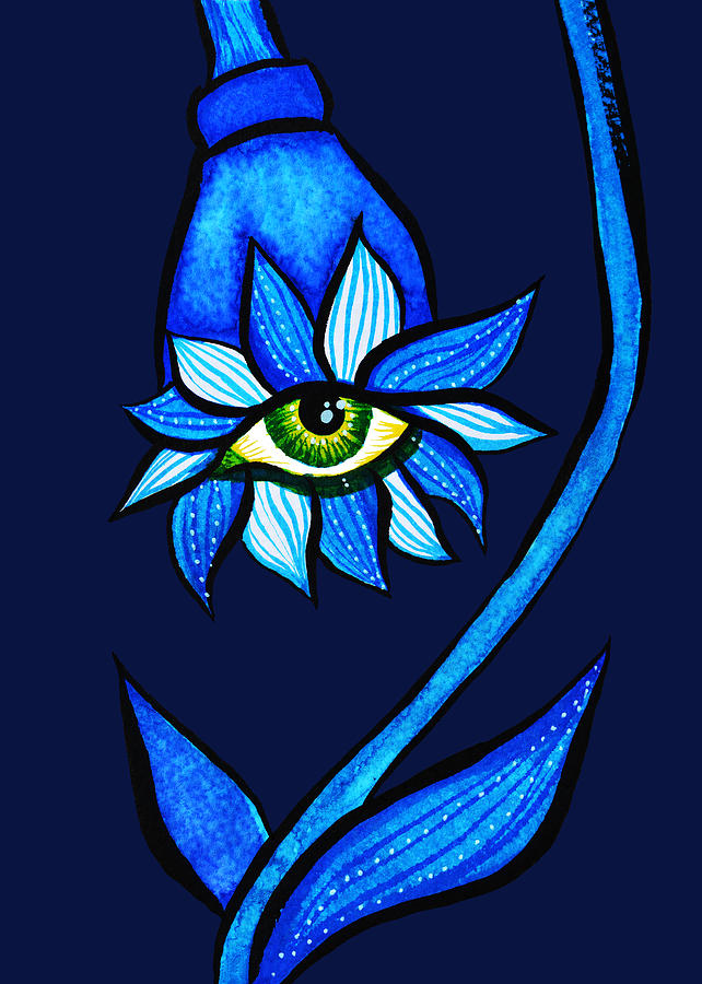 Weird Blue Staring Creepy Eye Flower Drawing by Boriana Giormova
