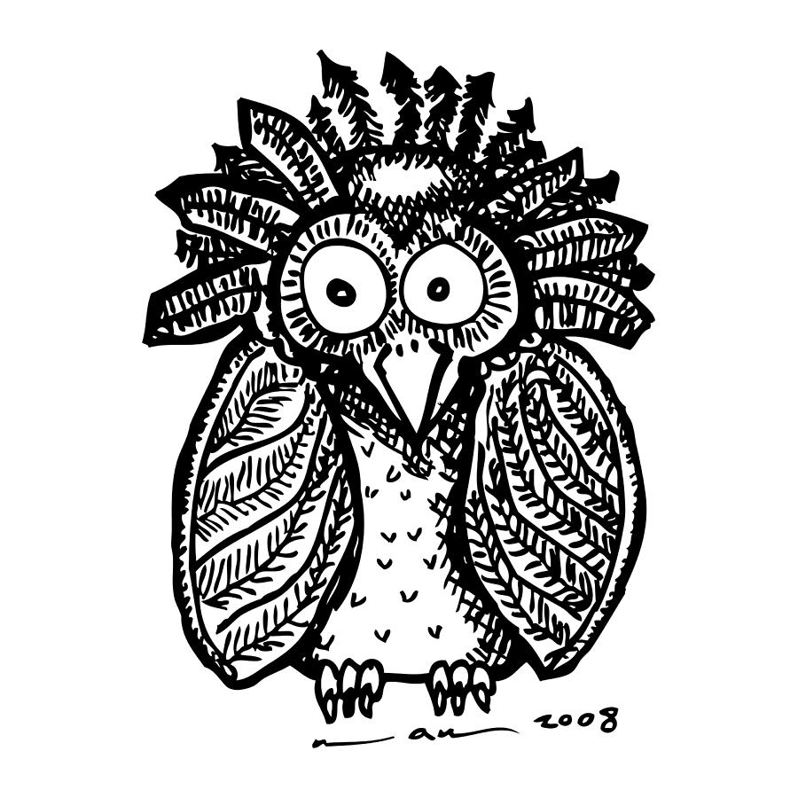 Owl Drawing - Weird O Bird by Karl Addison