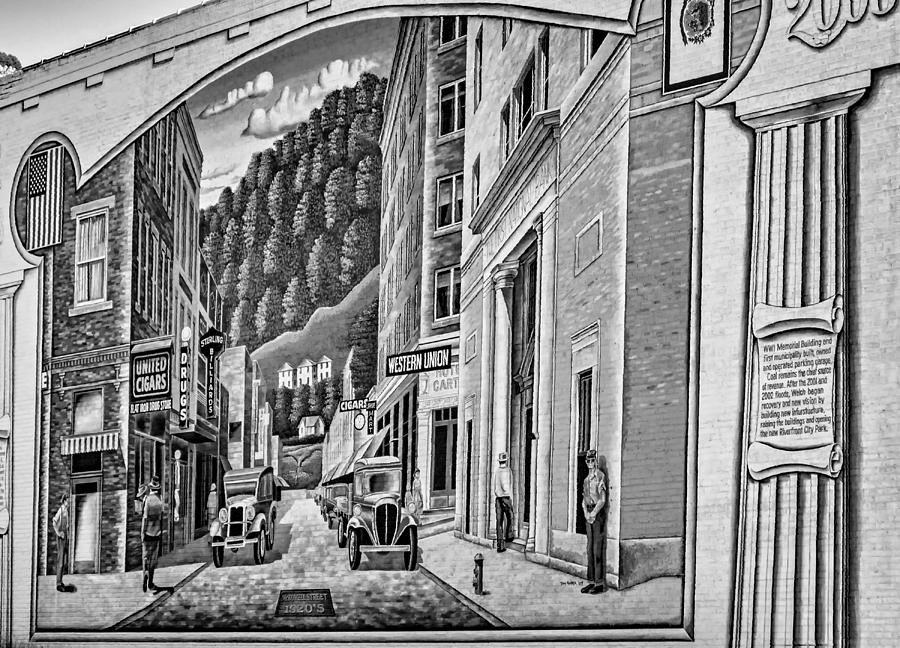 Architecture Photograph - Welch West Virginia Mural - BW by Steve Harrington