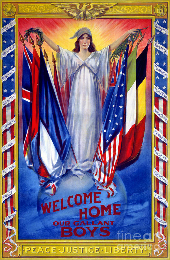 Flag Painting - Welcome home our gallant boys Poster 1918 Restored by Vintage Treasure