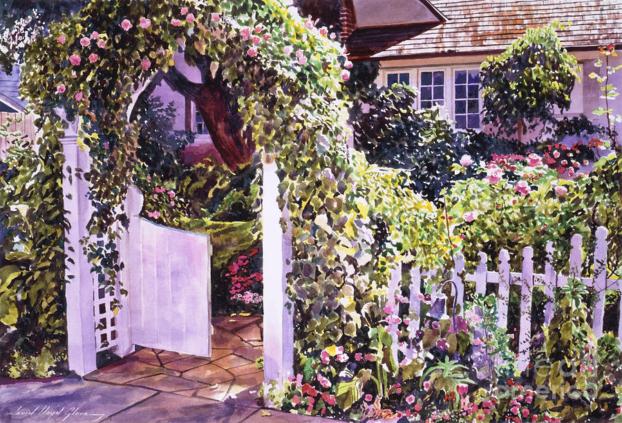 Welcome Rose Covered Gate Painting by David Lloyd Glover