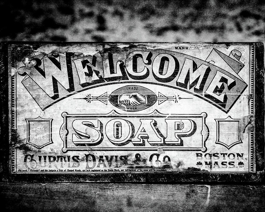 Black And White Photograph - Welcome Soap in Black and White by Lisa R
