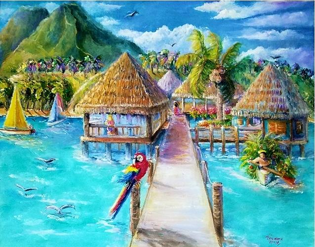 Welcome Tahiti Painting by Bernadette Krupa