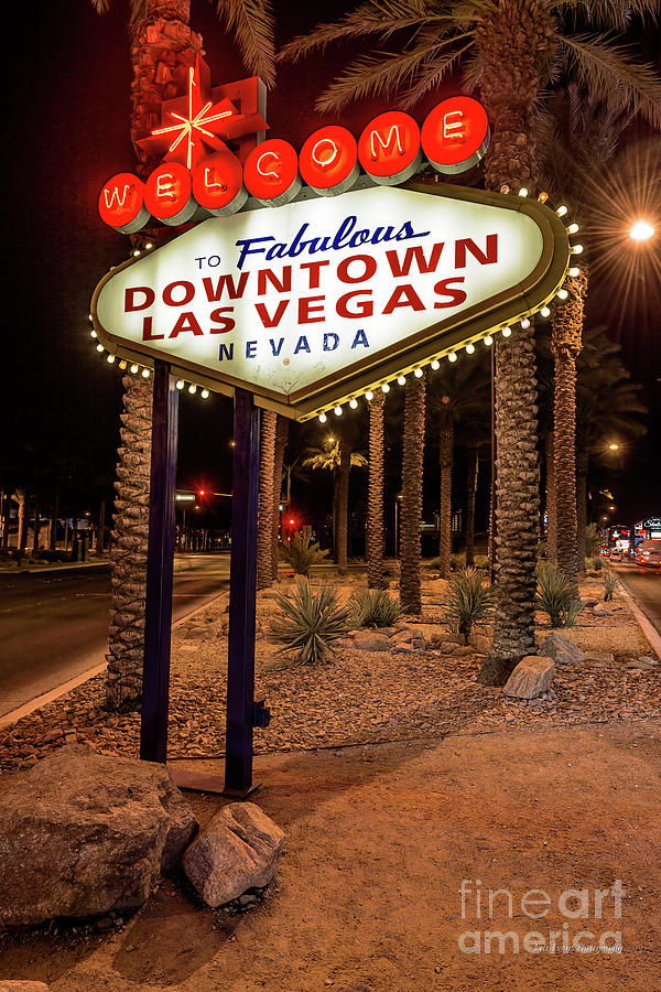 Las Vegas Photograph - R.I.P. Welcome to Downtown Las Vegas Sign at Night by Aloha Art