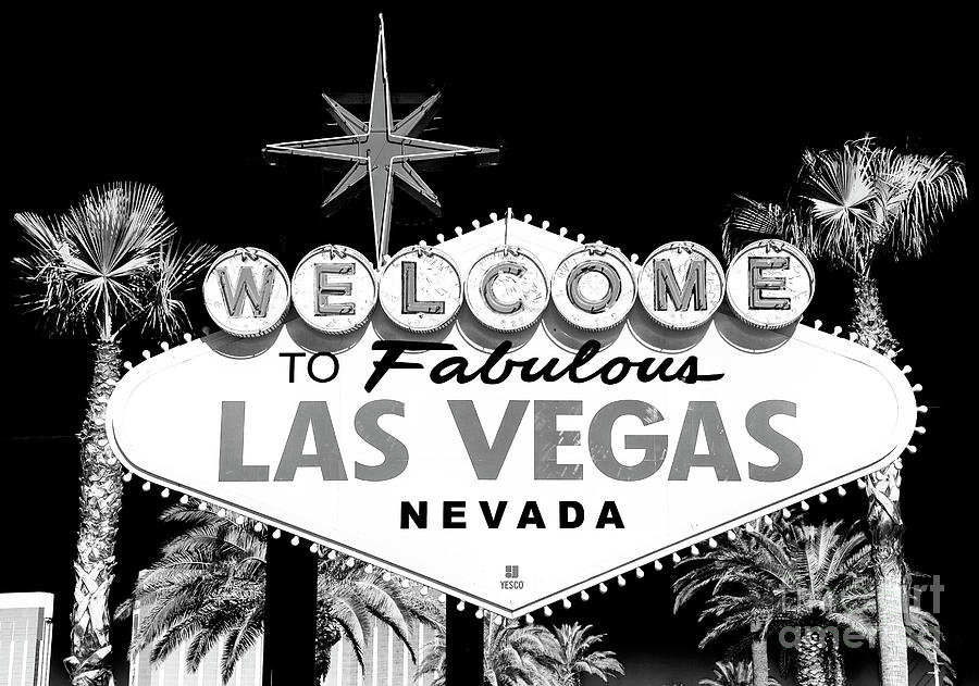 Las Vegas Photograph - Welcome to Las Vegas black and white by John Rizzuto
