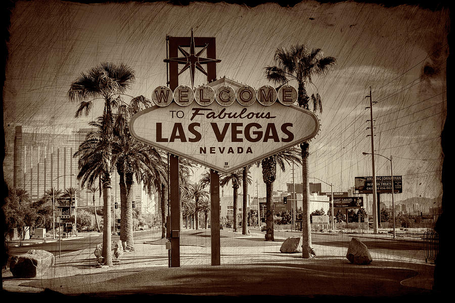 Vintage Photograph - Welcome To Las Vegas Series Sepia Grunge Part II by Ricky Barnard