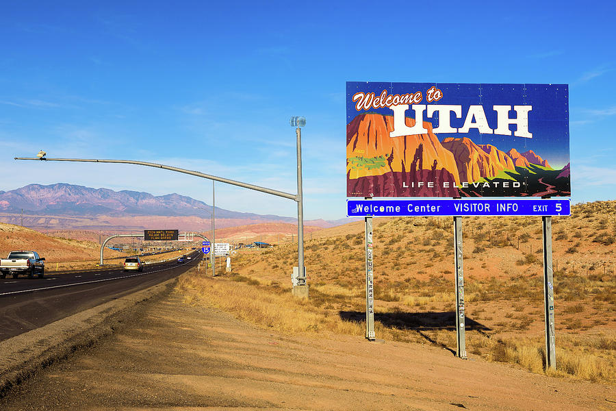 Welcome to Utah State Sign along Interstate I-15 Photograph by Miroslav ...