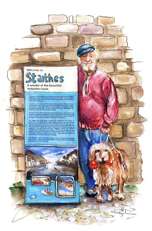 Dog Painting - Welcome to Staithes on Old Jacks Boat by Miki De Goodaboom