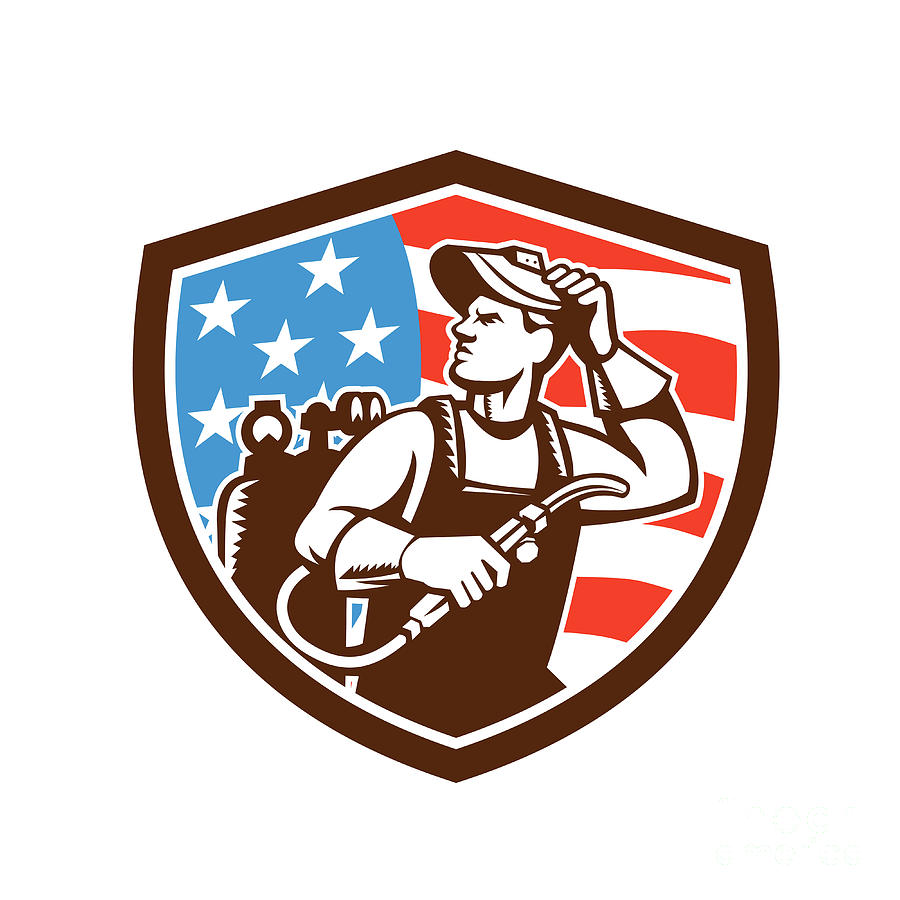 Tool Digital Art - Welder Looking Side USA Flag Crest Retro by Aloysius Patrimonio
