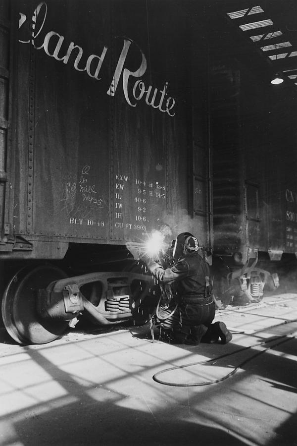 Welding at Iowa Machine Shop  Photograph by Chicago and North Western Historical Society