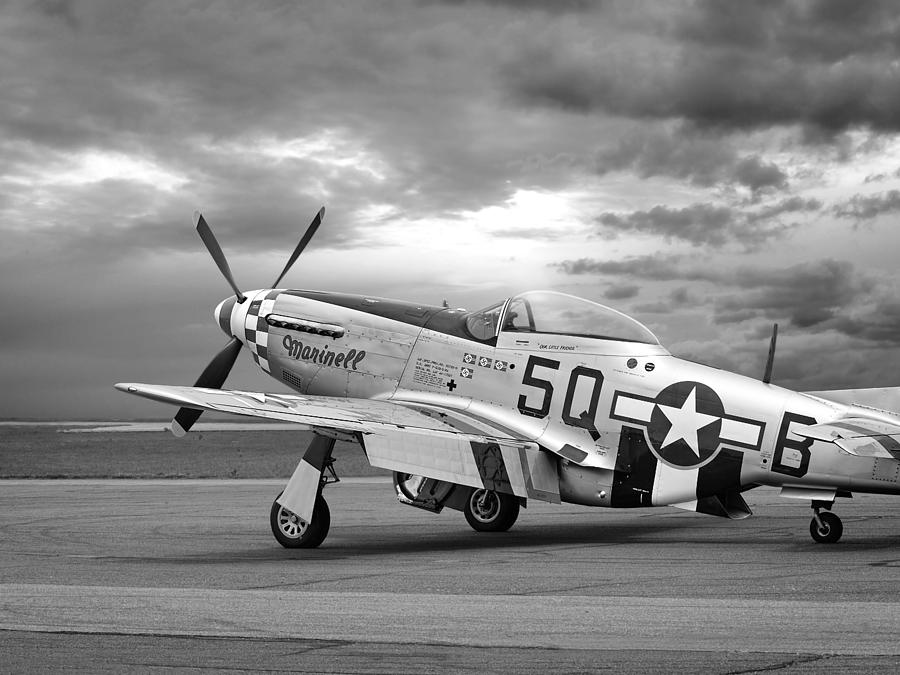 Well Earned Rest P-51 in Black and White Photograph by Gill Billington