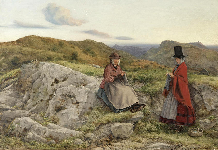 Welsh Landscape with two Women knitting Painting by William Dyce