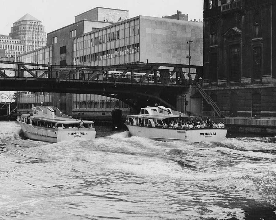 Boats Cut Through Chicago - 1962 Photograph by Chicago and North Western Historical Society